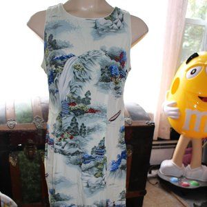 Vintage Lolani Hawaiin Dress Scenic Ocean Waterfalls Made in Hawaii Sz M